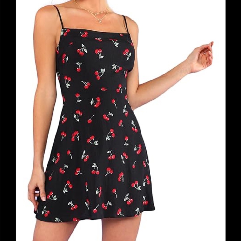 Boutique Strappy Black and Cherry Red Mini Dress Size XS in Perfect Condition